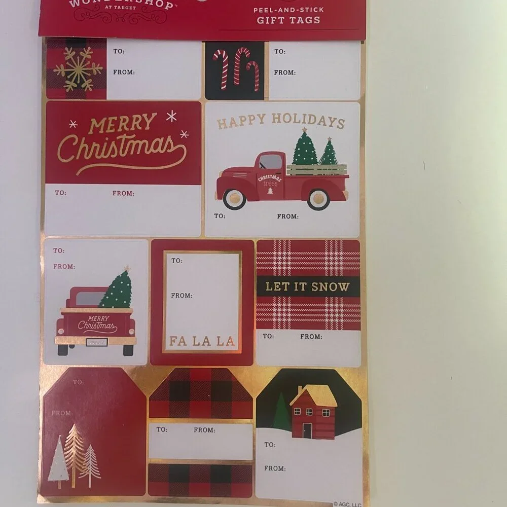 Holiday Gift Wrap Bundle – Giant Gift Bag + 50 Peel-and-Stick Tags + 12 Gift Tag